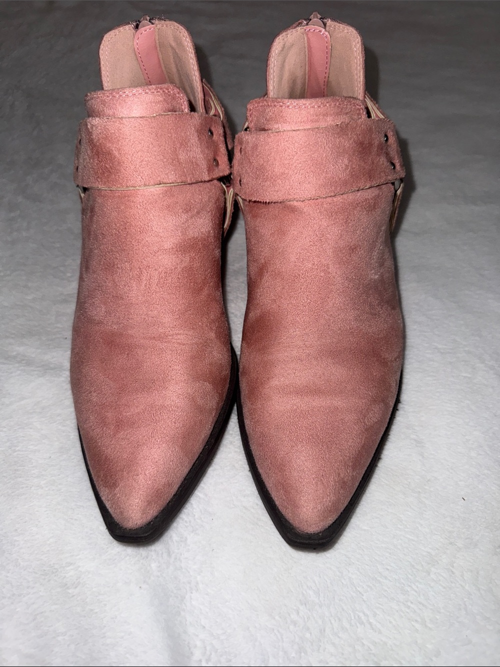 Pink Suede Cutout Ankle Boots - Women - Picture 5 of 6